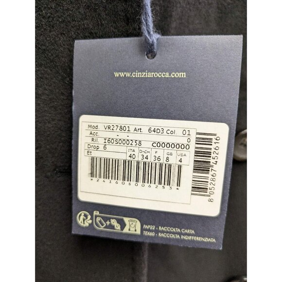 Cinzia Rocca Double-Breasted Wool Coat Black US04 - Picture 8 of 8